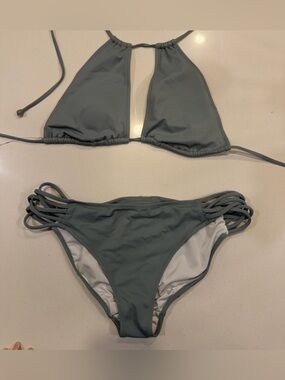 PINK Victoria's Secret Olive Green Strappy Triangle Bikini